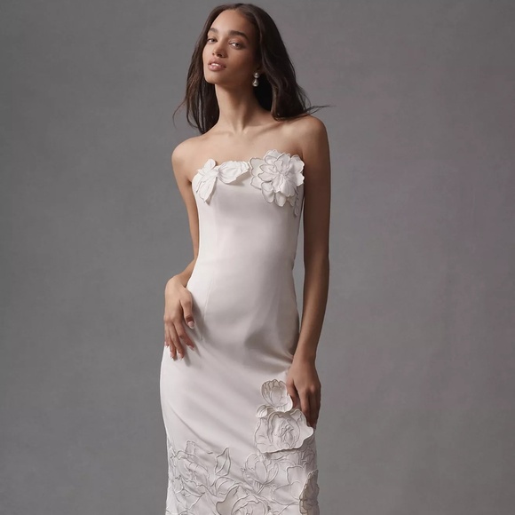 LEO LIN Rayne Strapless Appliqué Midi Dress size 4 - Picture 1 of 7